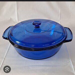 Anchor Ovenware Cobalt Blue Glass Round Casserole Dish with lid